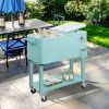 80 Quart Rolling Ice Chest, Portable Bar Drink Cooler with Catch Basin, Bottom Storage Tray and Bottle Opener for Patio Party BBQ Beach Activities