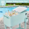 80 Quart Rolling Ice Chest, Portable Bar Drink Cooler with Catch Basin, Bottom Storage Tray and Bottle Opener for Patio Party BBQ Beach Activities