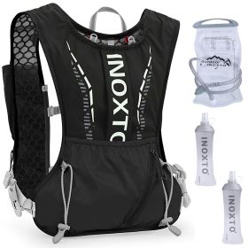 Sport Hydration Vest Running Backpack with 15oz 50oz Water Bladder Adjustable Strap Storage Bag for Trail Running Marathon Race Hiking (Black: Black)