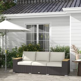 3-Seat Outdoor Patio Sofa with Cushions (Black: Beige-745x270x645 mm)