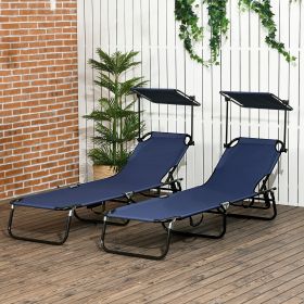 Folding Chaise Lounge Pool Lounge Chairs Set of 2 (Black: Dark Blue-800x250x580 mm)