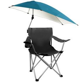 Foldable Beach Chair with Detachable Umbrella Armrest Adjustable Canopy Stool with Cup Holder Carry Bag for Camping Poolside Travel Picnic Lawn Chair (Black: Black)