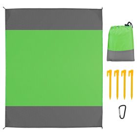 108x96.46in Sand Proof Picnic Blanket Water Resistant Foldable Camping Beach Mat w/ 4 Anchors 1 Carry Bag For 4-6 People (Black: Green_L)