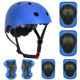 7Pcs Kids Safety Helmet Set Children Sports Protective Gear Set w/ Knee Pads Elbow Pads Wrist Guards For Cycling Bike Skate (Black: Blue)