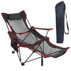 Foldable Camping Chair 330LBS Load Heavy Duty Steel Lawn Chair Collapsible Chair with Reclining Backrest Angle Cup Holder Pillow Side Pocket Carry Bag (Black: Black)