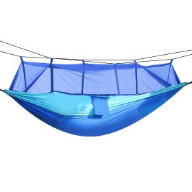 600lbs Load 2 Persons Hammock w/Mosquito Net Outdoor Hiking Camping Hommock Portable Nylon Swing Hanging Bed w/ Strap Hook Carry Bag (Black: BLU)