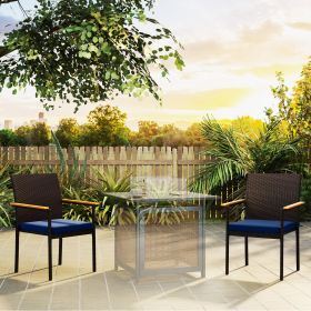 Stackable Patio Dining Chair Set of 2 with Cushions (Black: Blue-880x580x200 mm)