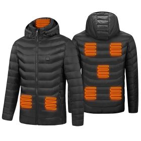 Heated Jacket Electric Heating Coat Lightweight Winter Hooded Jacketéth 3-Level Heating Modes 8 Heating Zones Detachable Zipper Hood (Black: 2XL)