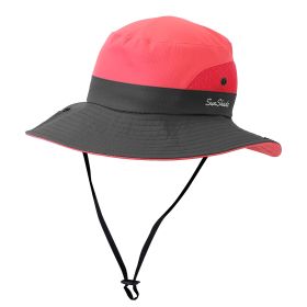 Women Summer Sun Bucket Hats Foldable UV Protection Cotton Cap Wide Brim Floppy Cap Packable Ponytail Mesh Travel Hat For Beach Fishing Camping Travel (Black: WatermelonRD)