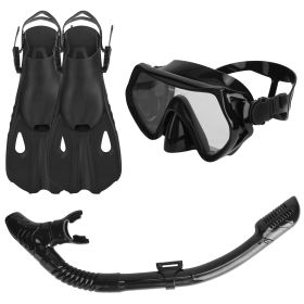 Snorkeling Gear Mask Fin Snorkel Set with Diving Mask Dry Top Snorkel Adjustable Swim Fins for Swimming Snorkeling Travel Diving (Black: L_XL_Black)