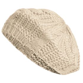 Knit Beret Hat Winter Warm Hat Women Men Skull Cap Beanie 7 Colors (Black: Beige)