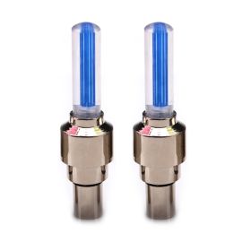 2 LED Tire Valve Caps Light Bike Bicycle Motorcycle Wheel Light Car Tire Valve Lamp w/ Batteries (Black: Blue)