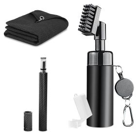 1Pc 3 In 1 Golf Club Cleaning Kit Golf Club Cleaner Brush With 5Oz Water Bottle Retractable Clip Groove Sharpener Golf Towel Gift For Golfers (Black: Black)