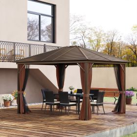 10' x 12' Hardtop Gazebo with Curtains and Netting (Black: Brown-2180x400x275 mm)