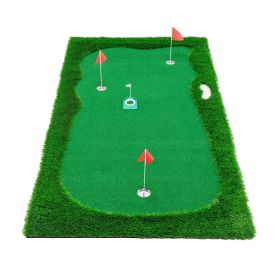 10x5 FT Golf Putting Green, Golf Training Mat With High-quality Turf, 3 Holes, 3 Flags And Cups For Indoor Outdoor (Black: Green)