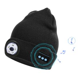 Wireless Beanie Hat with Light Winter Knitted Hat with 3 Lighting Modes Wireless 5.0 Beanie Hat for Music Lovers Men Women USB Rechargeable Machine Wa (Black: Black)