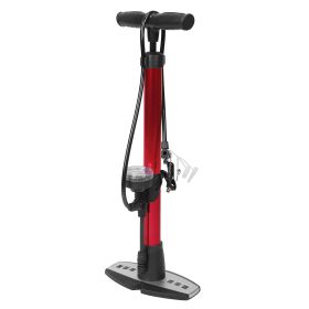 Mini Bike Pump Hand Air Floor Standing Pump with Gauge for Motorcycle Road Bike Electric Bike MTB Balls (Black: Red)