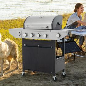 Propane Four-burner Stainless Steel Gas Grill With Side Burners, Suitable For Outdoor Patios And Gardens. (Black: Black)
