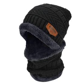 Winter Beanie Hat Scarf Set Unisex Warm Knitting Skull Cap Neck Warmer For Walking Running Hiking Camping Outdoors Gift (Black: Black)