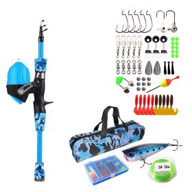 Kids Fishing Pole Set Fishing Starter Kit Telescopic Fishing Rod and Reel Combo Kit with Tackle Box 56Pcs Fishing Lures for Boys Girls (Black: 1.2M_Blue)