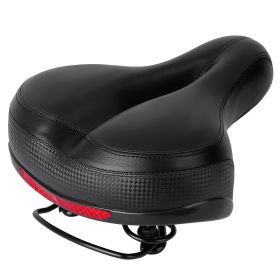 Bike Seat Water-Resistant Comfortable Bicycle Padded Saddle Wear Resistant Hollow Leather  Seat Cushion w/ Dual Springs Reflective Strip for Mountai (Black: Black)