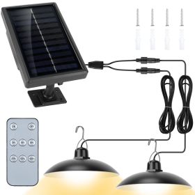 Solar Shed Lights Dual Lighting Heads Dimmable Timing Auto Sensor Turn Off Hanging Lamp IP65 Waterproof Remote Control Pendant Light For Garden Patio (Black: Dual_Warm)