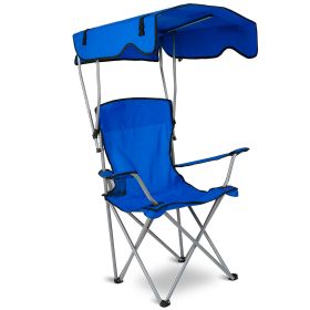Foldable Beach Canopy Chair Sun Protection Camping Lawn Canopy Chair 330LBS Load Folding Seat w/ Cup Holder For Beach Poolside Travel Picnic (Black: Blue)