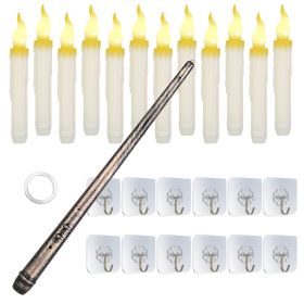 12Pcs Flameless Floating Candles LED Magic Hanging Candle Light Battery Operated Flickering Warm Light Window Candle With Magic Wand Remote for Hallow (Black: Warm)