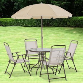 6 Piece Patio Dining Set for 4 with Umbrella (Black: Beige-1080x200x880 mm)