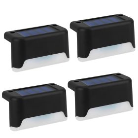4Pcs Solar Powered LED Step Lights Outdoor IP55 Waterproof Dusk To Dawn Sensor Fence Lamps For Stairs Yard Railing (Black: Black_Warm)