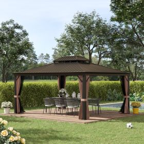 12' x 16' Hardtop Gazebo with Curtains and Netting (Black: Coffee-1970x340x205 mm)