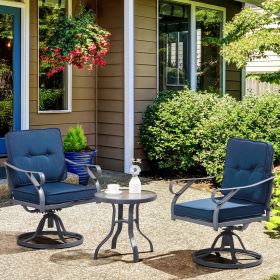 3 Piece Outdoor Patio Bistro Set with 2 360-Degree Swivel Rocking Chairs (Black: Blue-680x605x665 mm)