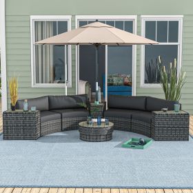 8 Piece Patio Furniture Set with 4 Sofa Chairs & 4 Tables with Storage & Umbrella Hole (Black: Mixed-Gray-840x640x430 mm)