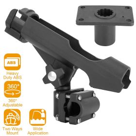 1Pc Boat Fishing Pole Rod Holder 360Degree Rotatable Kayak Side Rail Mount Adjustable Folding Rod Holder With Large Clamp Rod Not Included (Black: 1Pc Black)