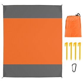 108x96.46in Sand Proof Picnic Blanket Water Resistant Foldable Camping Beach Mat w/ 4 Anchors 1 Carry Bag For 4-6 People (Black: Orange_L)