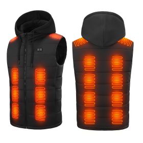 Winter Heated Vest For Men and Women with Detachable Hood 3 Heating Levels 7.4VDC 5V/2A USB Input Unisex Winter Hooded Heated Vest Machine Washable fo (Black: 2XL)