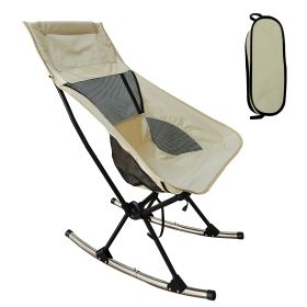 Portable Camping Rocking Chair 198LBS Weight Capacity Included Carry Bag High Back Rocker Chair For Patio Fishing Beach Lawn Travel (Black: Beige)