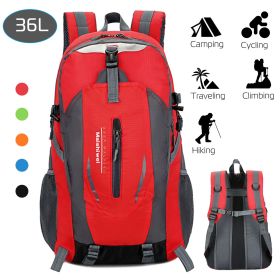 36L Travel Backpack Waterproof Hiking Daypack with Multiple Compartments and Pockets, Nylon Backpack for Camping (Color: Red)