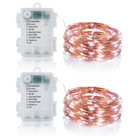 2Pcs LED String Lights 100LED Beads 32.8FT Copper Fairy Lights IP65 Waterproof Battery Operated Flash Lights with Remote Control For Wedding Party Jar (Black: Cold)