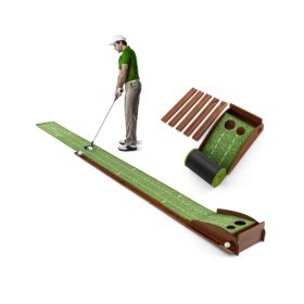 Golf Putting Mat Practice Training Aid With Auto Ball Return And 2 Hole Sizes (Black: 2Holes)