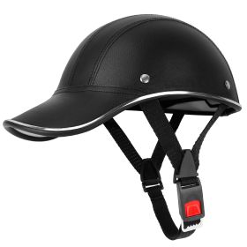 Safety Bicycle Helmet Adjustable Windproof Bike Helmet Sunshade Baseball Cap Anti-UV Cycling Motorcycle Hat Leather Helmet (Black: Black)