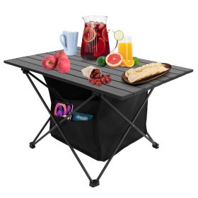 Foldable Camping Table With Storage Basket Rustproof Portable Aluminum Alloy Roll-Up Camping Table With Carrying Bag For Camping Hiking BBQ Picnic Fis (Black: L)