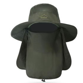 Fishing Bucket Hat Wide Brim Breathable Unisex Hat Sunlight-proof Removable Neck Face Fishing Cap For Fishing Hiking Traveling (Black: AGreen)
