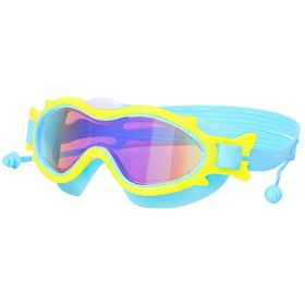 Kids Swim Goggles With Ear Plugs UV Protection Anti-Fog Leak Proof Wide View Pool Swimming Goggles For Youth Boys Girls Aged 3-16 Years Old Summe (Black: BlueYellowRim)